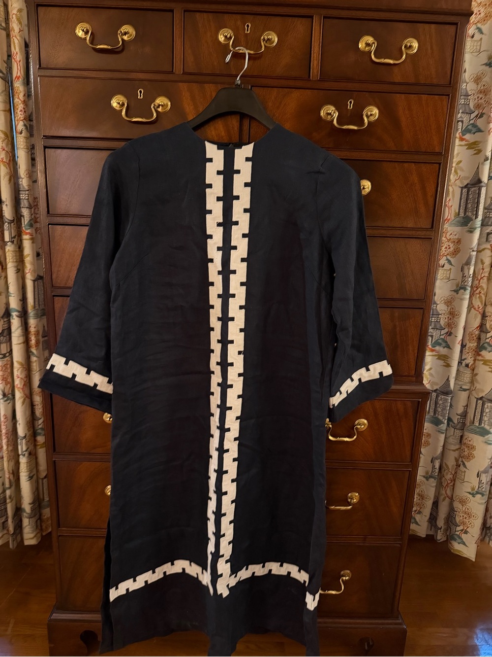 Tuckernuck Navy and White Geometric-Trim Swim Coverup